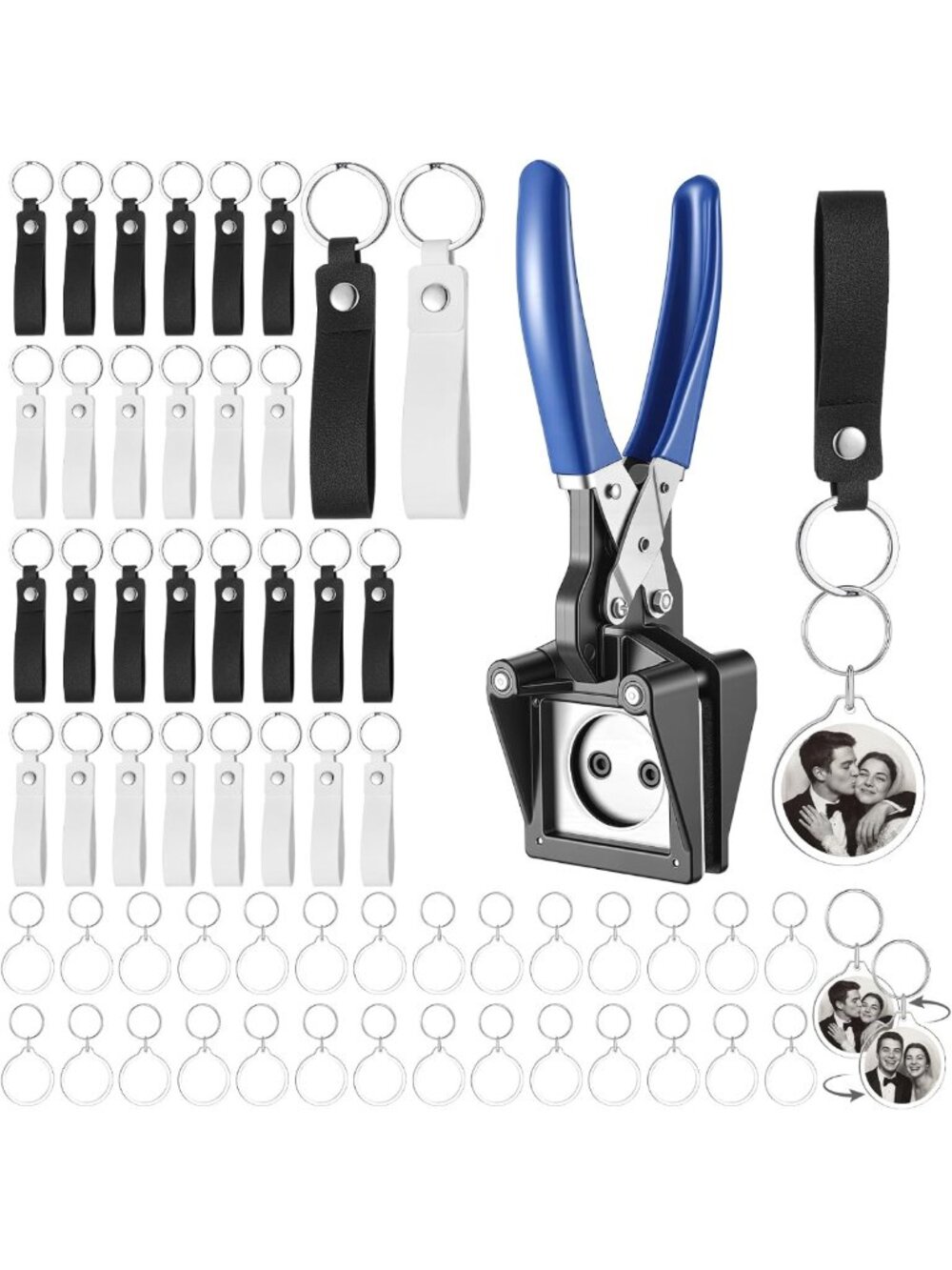 61-Piece DIY Photo Booth Keychain Making Kit with Circle Cutter - Black & White
